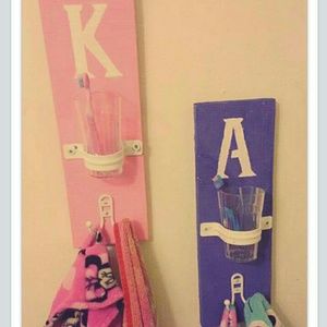 Custom made towel and toothbrush holder