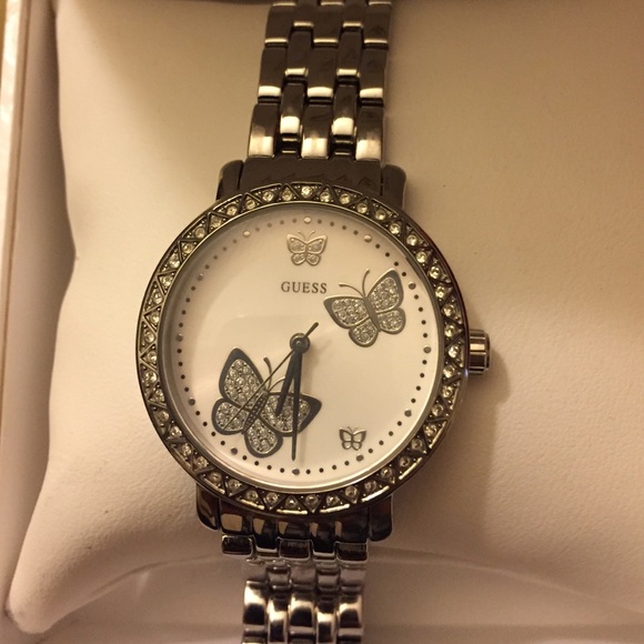 Guess silver watch with butterflies