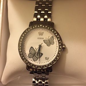Guess silver watch with butterflies