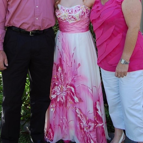 Strapless Jovani Pink Flower Prom Dress/Gown