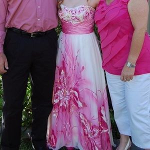 Strapless Jovani Pink Flower Prom Dress/Gown