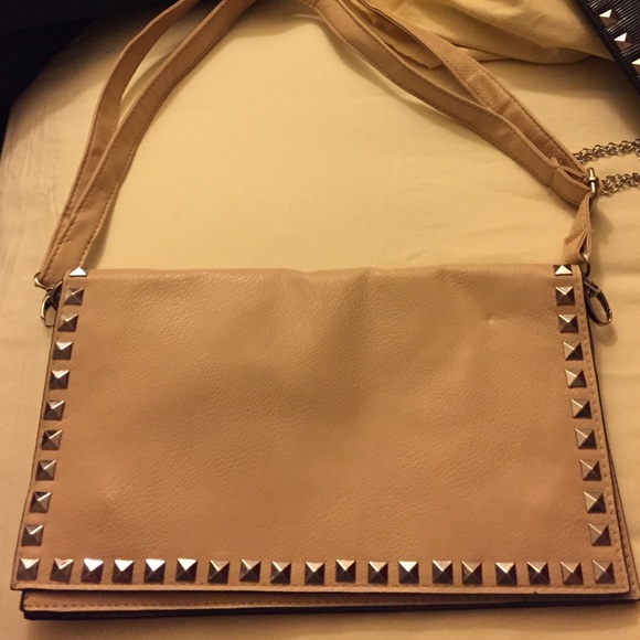 Nude clutch with silver studs + head chain bundle