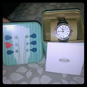 Nwt silver rhinestone Fossil watch