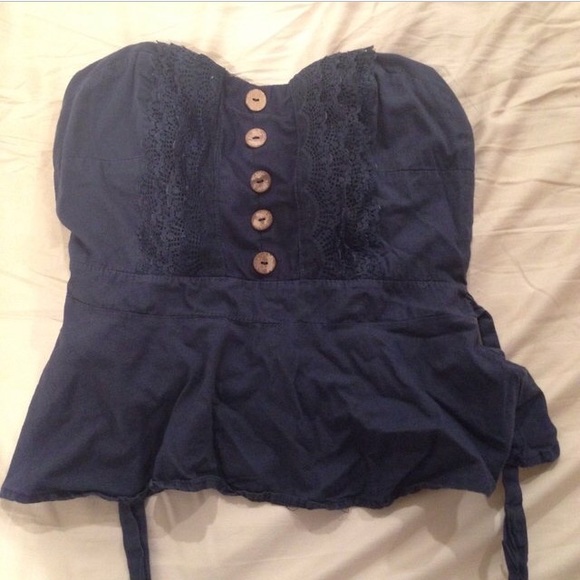 Navy Peplum Top w/ Lace Details