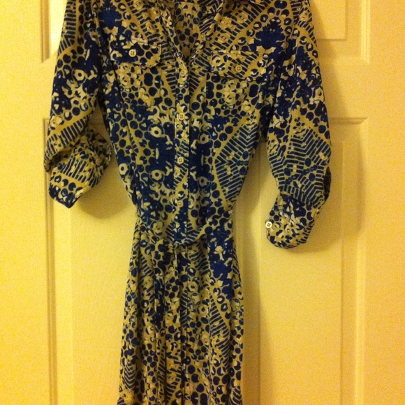 Blue tan print dress
