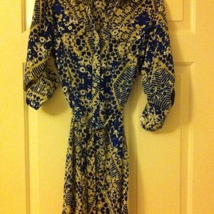 Blue tan print dress