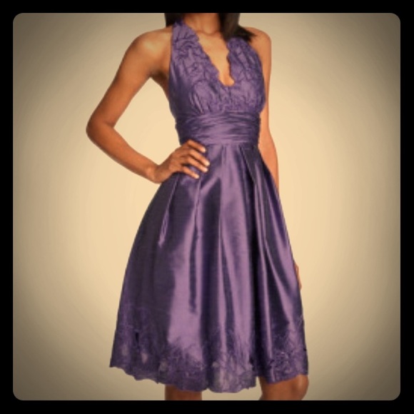 Adrianna Papell silk purple halter dress, sz 6