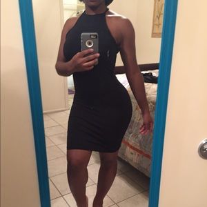 Halter top fitted black dress