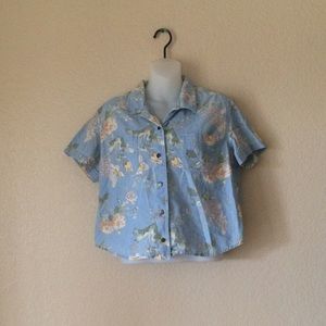 Blue Hawaiian Button Crop Top