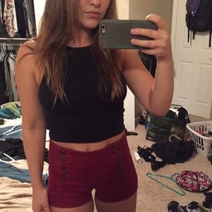 Red button up shorts