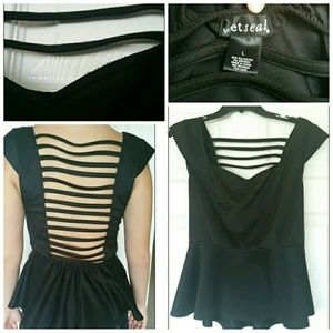 Black peplum top with cage back