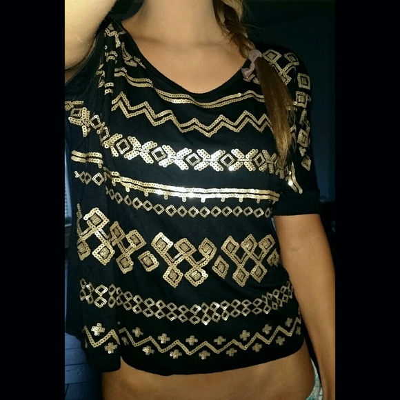 Black w/ gold sequins top