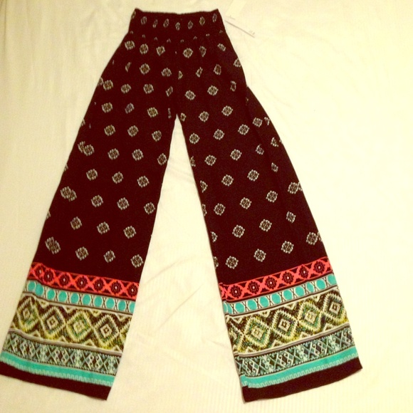 Pants - Black Boho Print Palazzo Pants