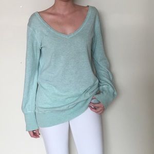 Generra Light Turquoise Deep V Neck Sweater SZ L