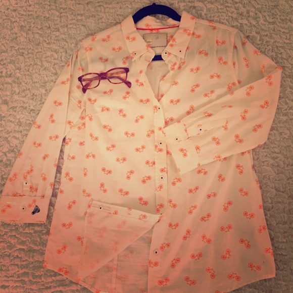 Orange Bicycle button down 3/4 sleeve top Anthro