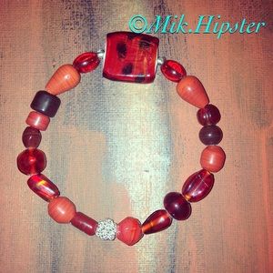 Hand made retro red stretch bracelet.