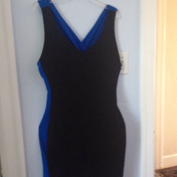 JLO Bodycon Dress Black with Royal Blue Sides XL