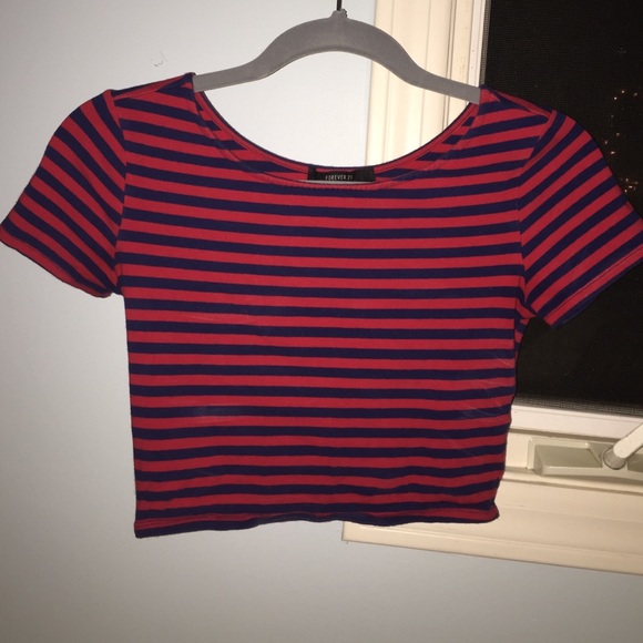 Forever 21 red and blue stripped crop top