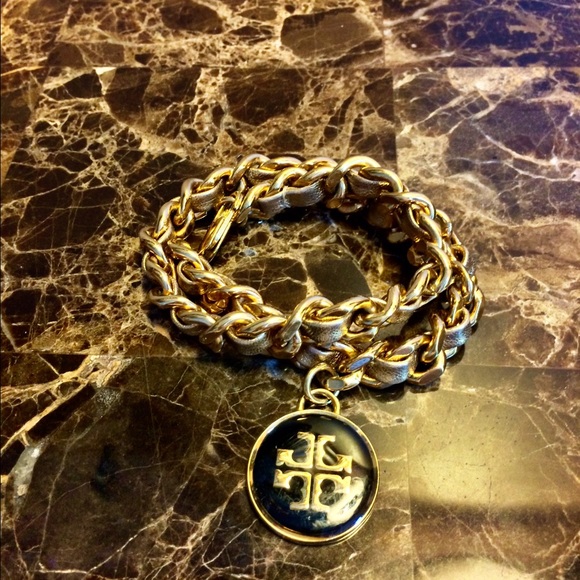 Tory Burch Leather Woven Chain Wrap Bracelet