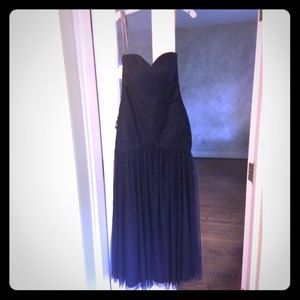 Long navy strapless gown