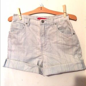 Light blue and white striped shorts.