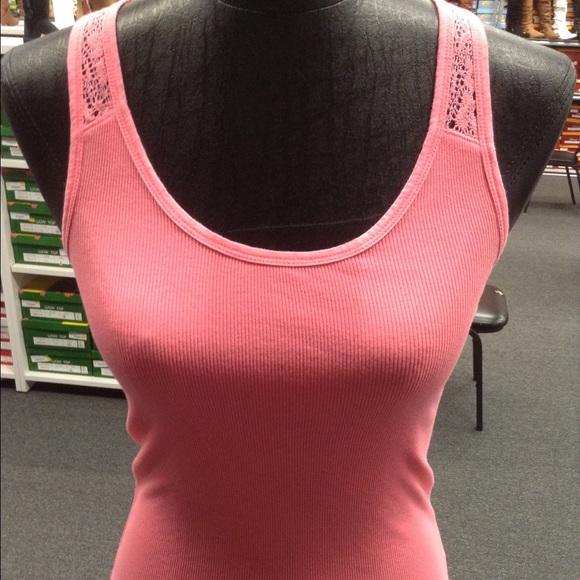 Brand new pink lace back tank top