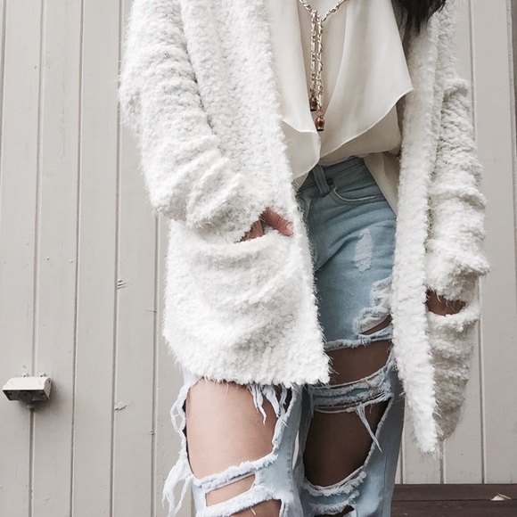 NWT Fuzzy, White Hood Cardigan - Picture 2 of 4