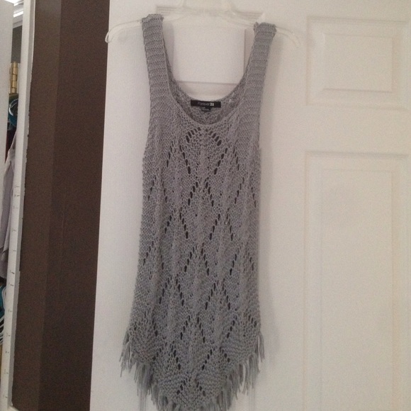 Silver knit tank with shimmer threading