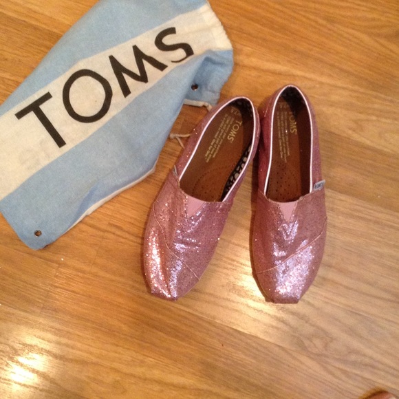 Toms Pink glitter slip-ons