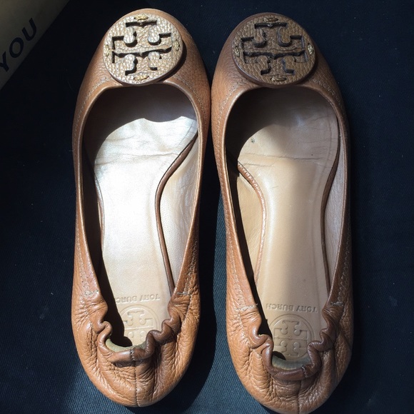 TORY BURCH Reva Ballet Flat Royal Tan Leather