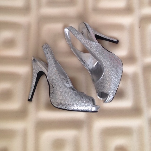 silver glittery heels