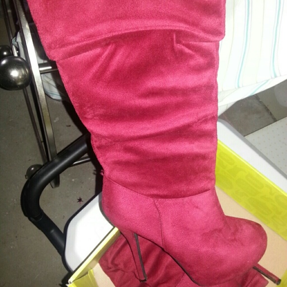Apple Red knee high boots