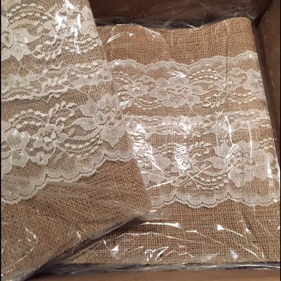 Lot of 6 ivory lace and burlap 84" table runners