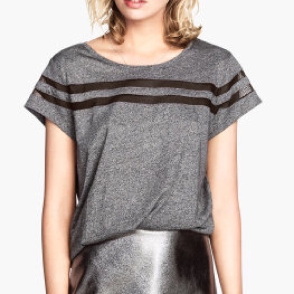 Grey top with mesh stripes