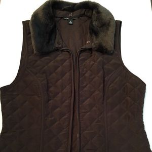 Quilted Dark Brown Vest with removable fur collar.