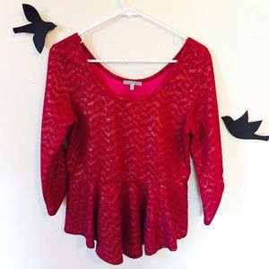 Burgundy & Gold Three Quarter Sleeve Peplum Top