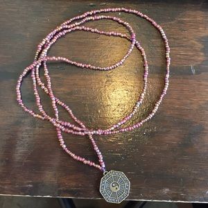 Purple Glass Beaded Necklace with charm