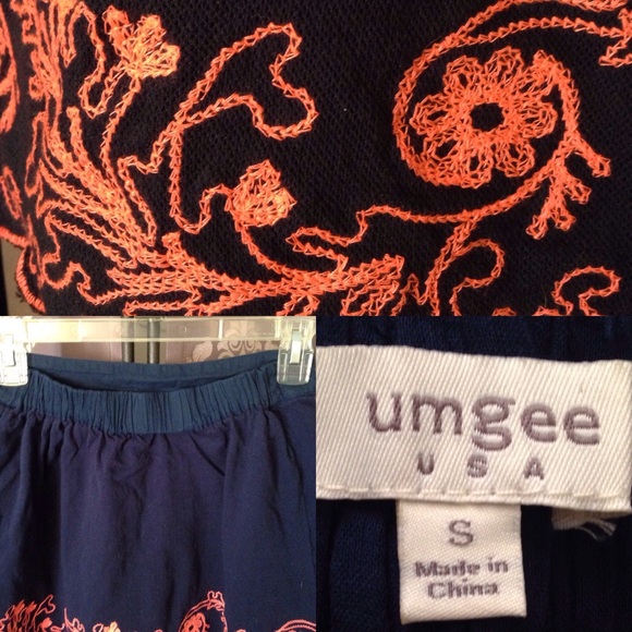 Navy blue skirt with electric melon stitching - Picture 2 of 4