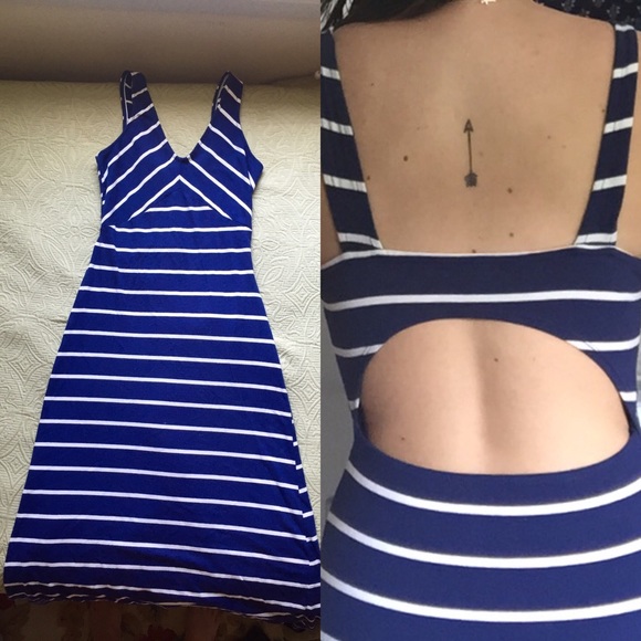Navy blue striped maxi dress VERY comfortable!