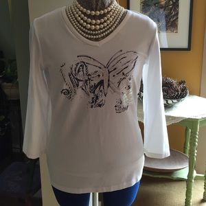 3/4 sleeve knit top with butterfly print