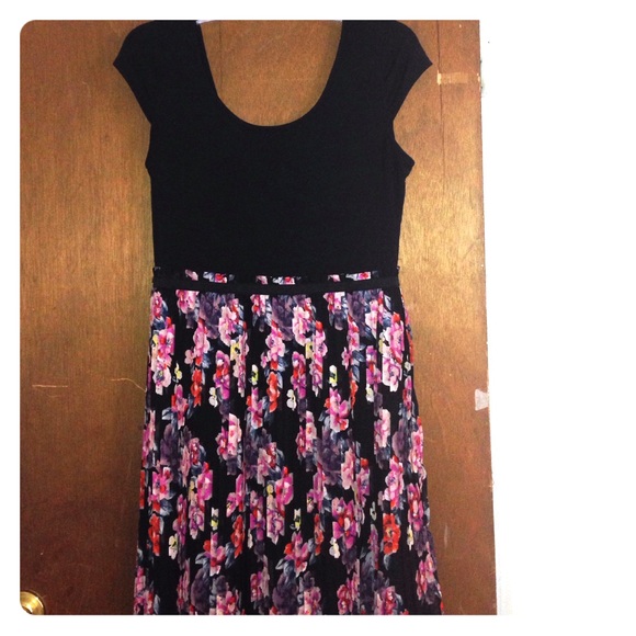 Black and Floral Waterfall Dress