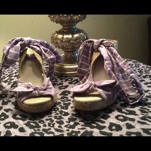 Lilac and White Gap Tie-Around Wedge Sandals