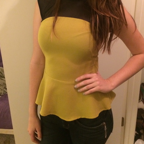 Chartreuse and black peplum top