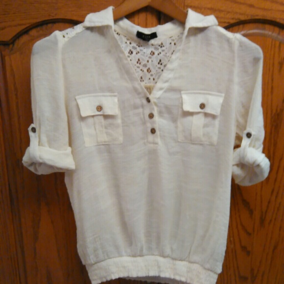 Ivory white collared shirt with lace back