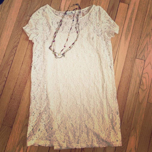 White Lace t-shirt dress with slip