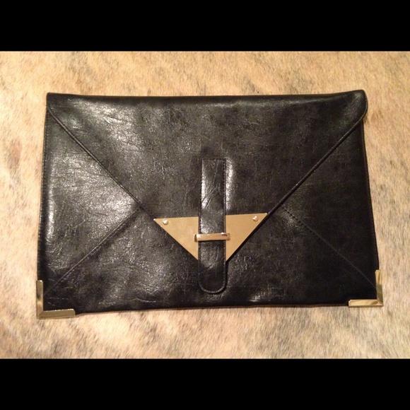 Large black envelope clutch with gold accents - Picture 1 of 4