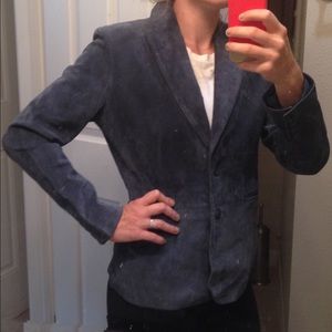 Beautiful blue suede leather jacket or blazer.