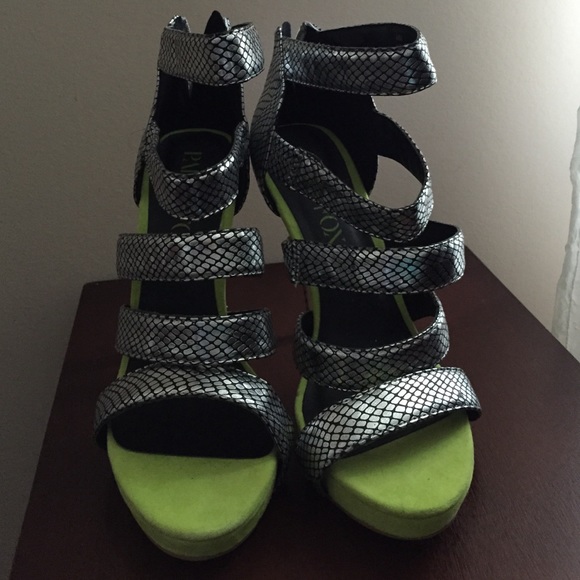 Silver and Lime Green High Heeled Sandals - Picture 2 of 4