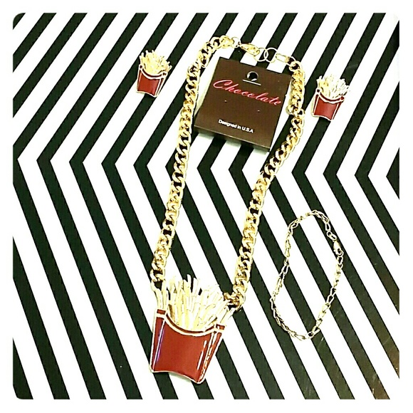 NEW French fries earrings and Curb link necklace.