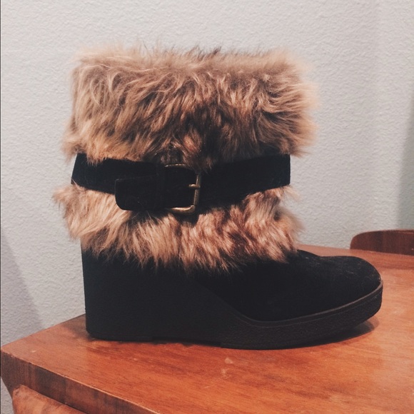 Faux Fur Wedge Booties